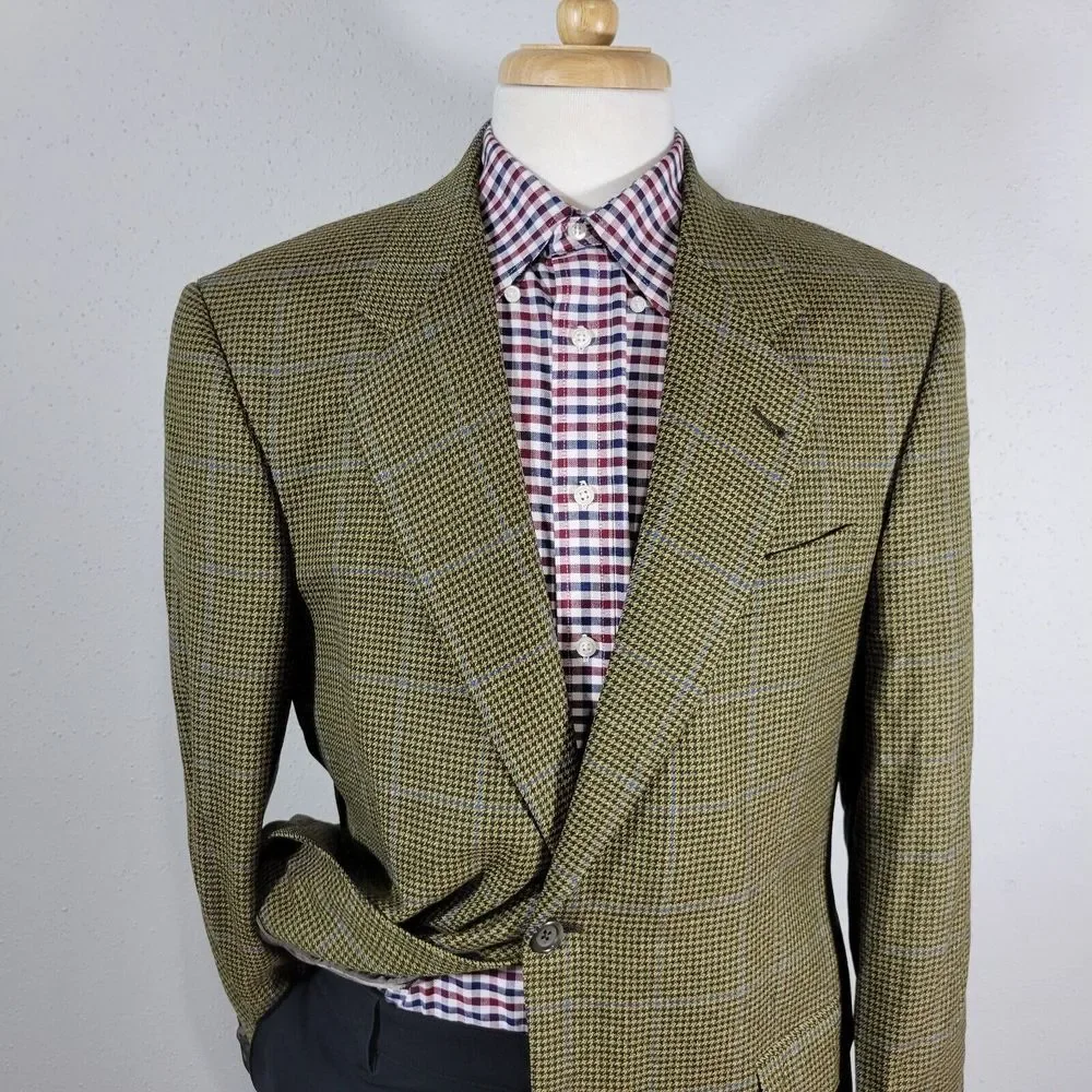 Saks Fifth Avenue KINGSWOOD SPJ Men's Sport Coat‎ Blazer Houndstooth Beige 42R
